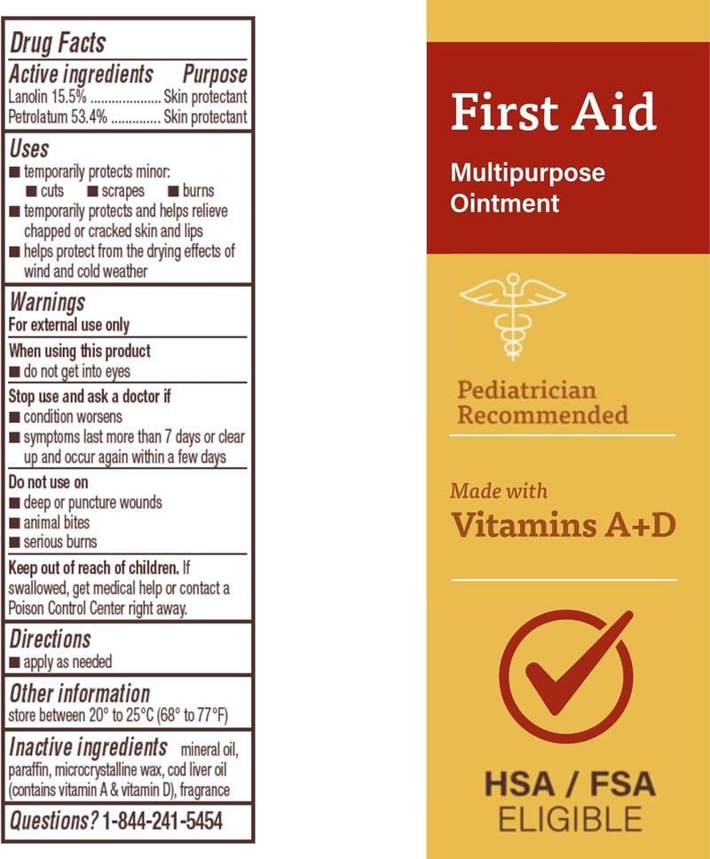A + D First Aid Multipurpose Healing Ointment - Moisturizing Skin Protectant for Dry Cracked Heels, Elbows, Hands and Lips - Protects Minor Cuts, Burns, & Scrapes – 4 oz Tube - Image 1